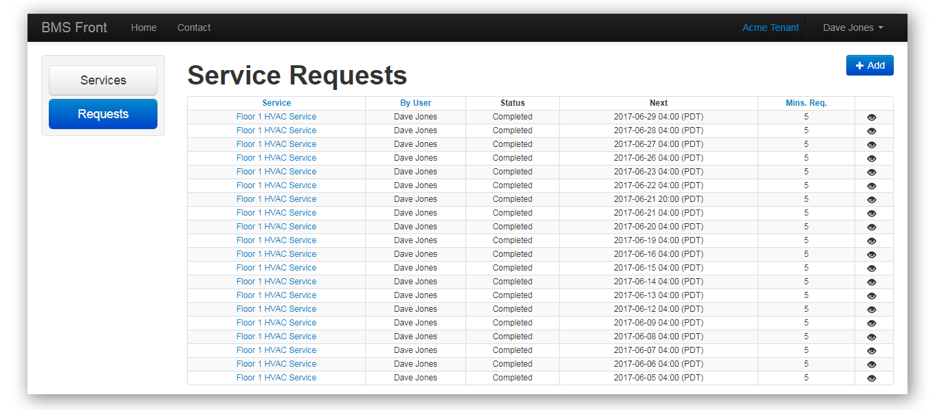 Tenant service requests list